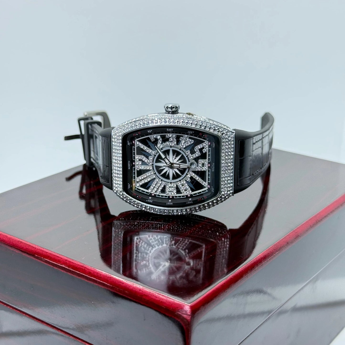 FM Black Strap With White Diamond Watch