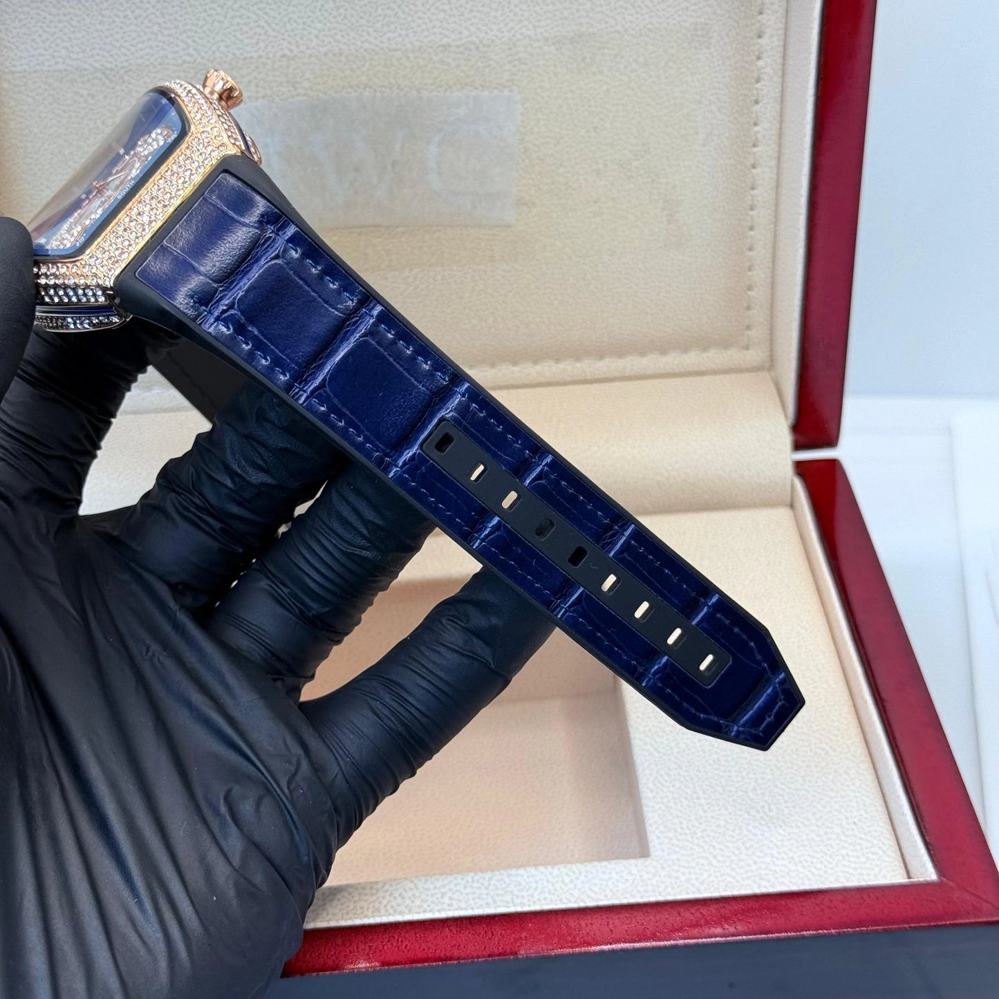 FM Blue Strap With Golden Diamond Watch