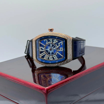 FM Blue Strap With Golden Diamond Watch