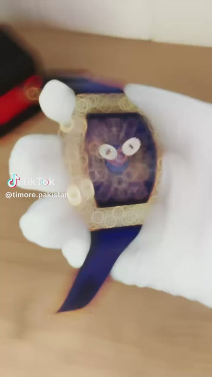 FM Blue Strap With White Diamond Watch